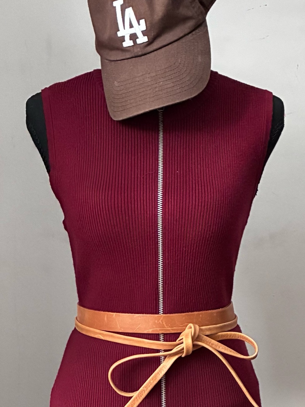 Bar III Wine Ribbed Maxi Dress with Front Zip - Picture 4 of 5